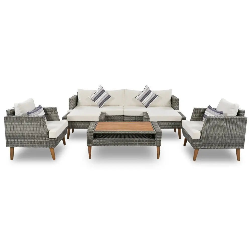 Four Piece Outdoor Gray Wicker Sofa Seating Group with Gray Cushions - NOBLE HOME INTERIORS