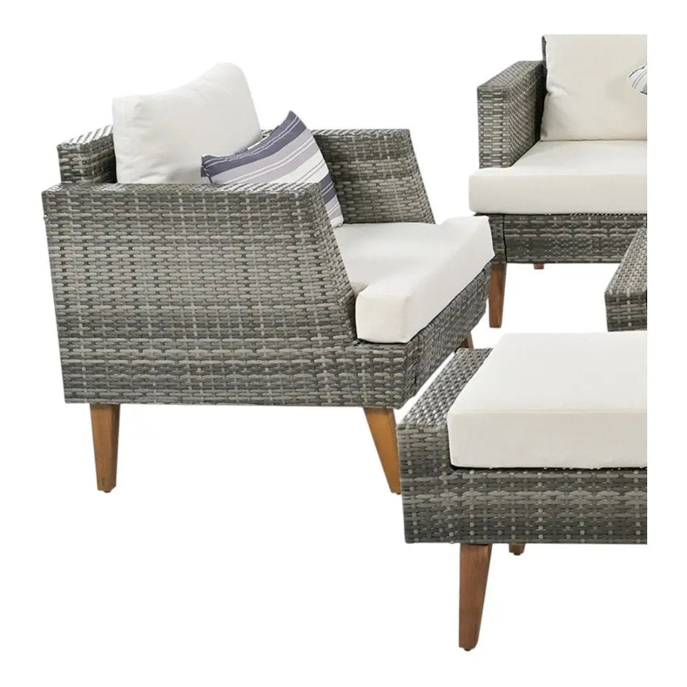 Four Piece Outdoor Gray Wicker Sofa Seating Group with Gray Cushions - NOBLE HOME INTERIORS