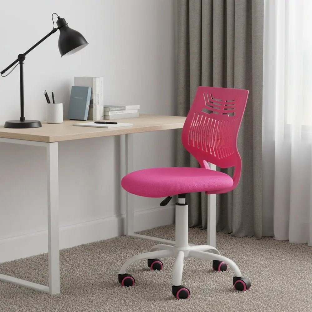 Fuchsia and White Adjustable Height Swivel Rolling Office Chair - NOBLE HOME INTERIORS