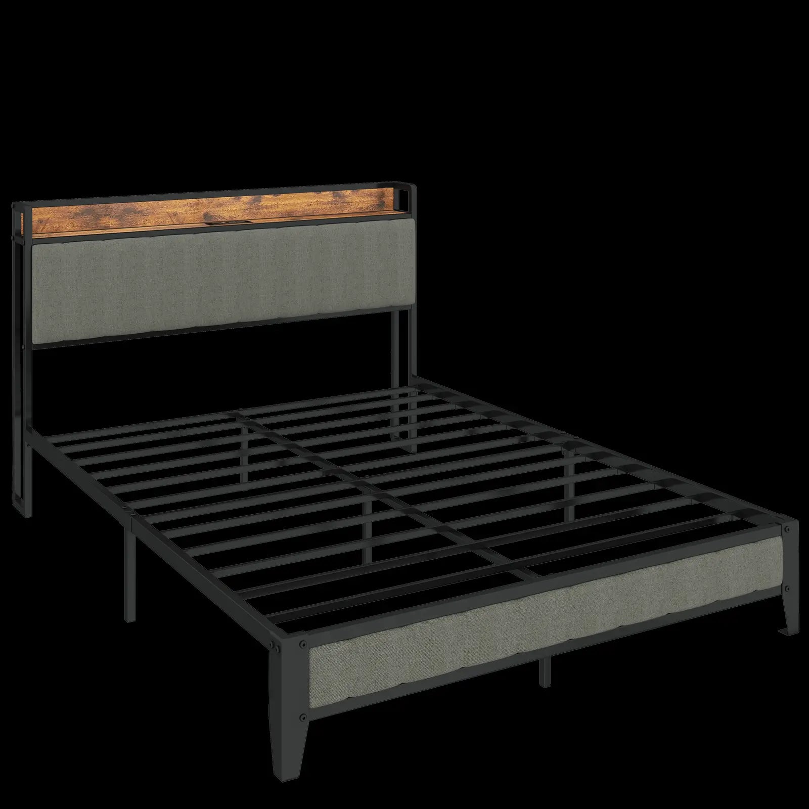 Full - Size，Full metal bed frame with charging headboard. - NOVA - HOME - FURNITURE