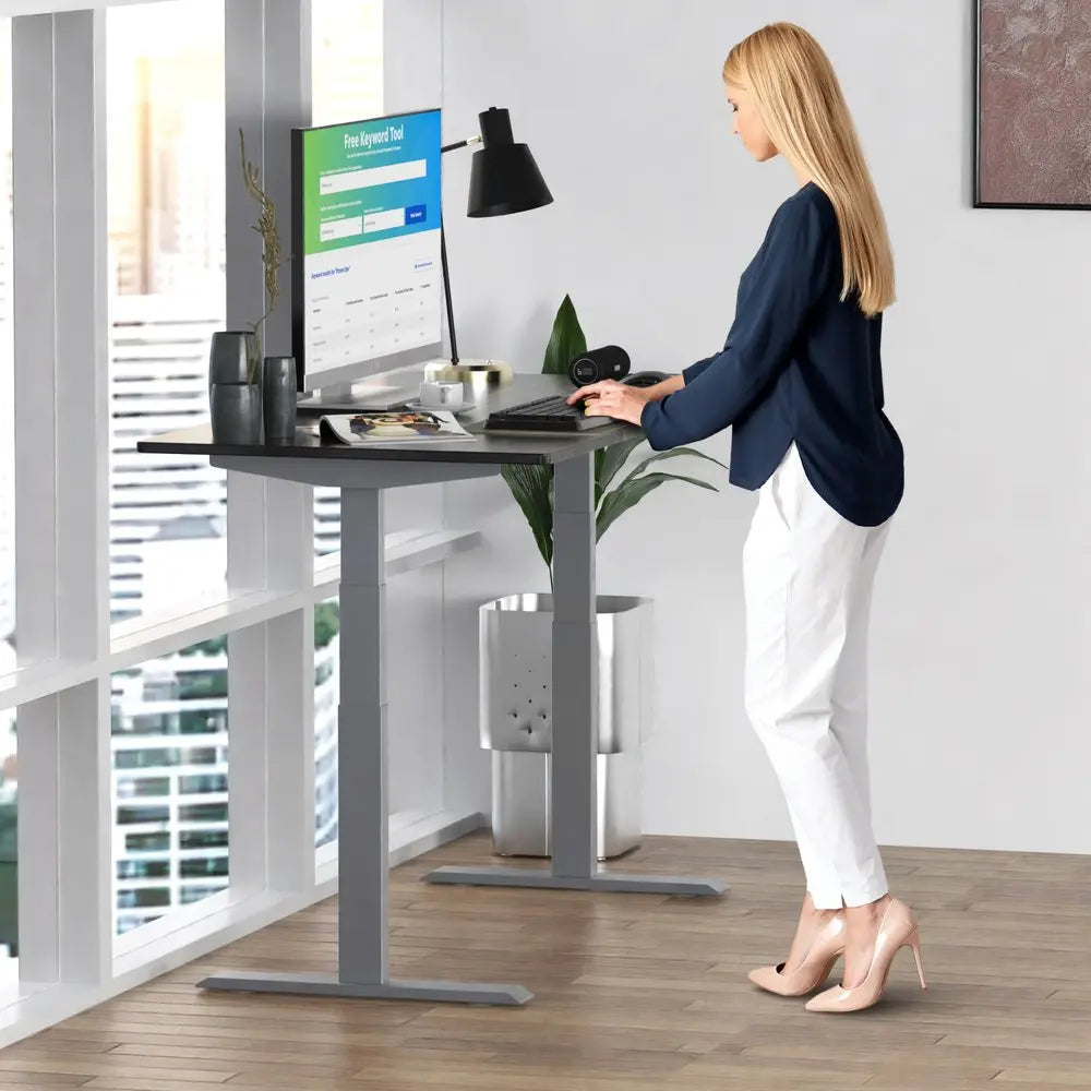 Gray and Black 45" Bamboo Dual Motor Electric Office Adjustable Computer Desk - NOBLE HOME INTERIORS
