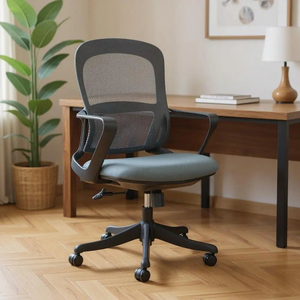 Gray and Black Adjustable Height Swivel Rolling Office Chair - NOBLE HOME INTERIORS