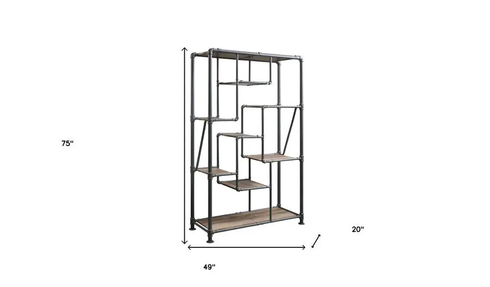 Gray And Brown Metal Eight Tier Bookcase - NOBLE HOME INTERIORS