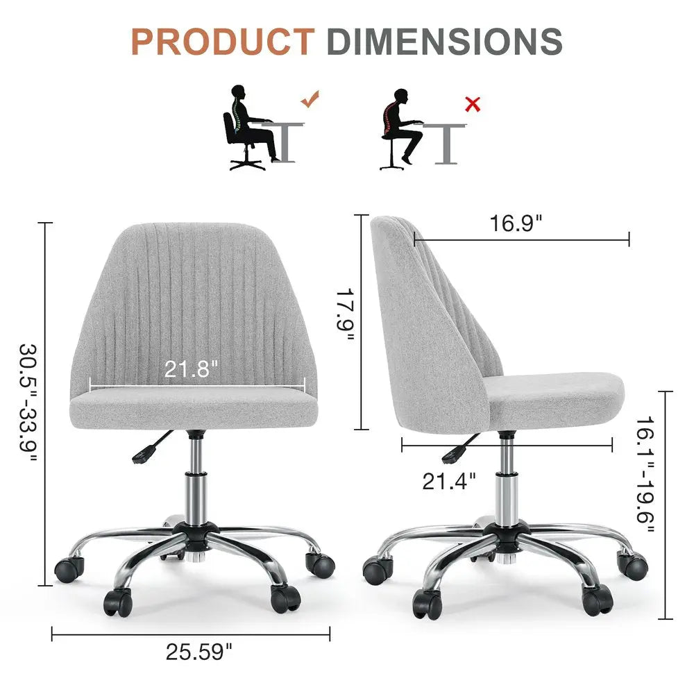 Gray and Silver Adjustable Height Swivel Rolling Office Chair - NOBLE HOME INTERIORS