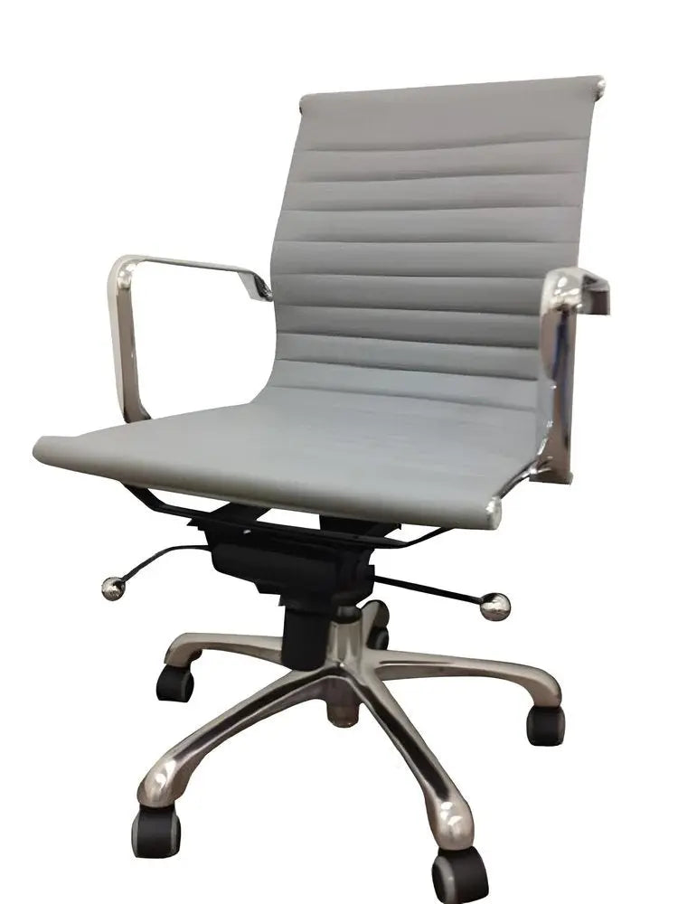 Gray and Silver Faux Leather Adjustable Height Swivel Rolling Office Chair - NOBLE HOME INTERIORS