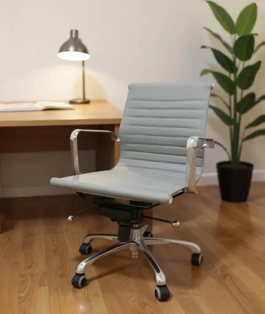 Gray and Silver Faux Leather Adjustable Height Swivel Rolling Office Chair - NOBLE HOME INTERIORS