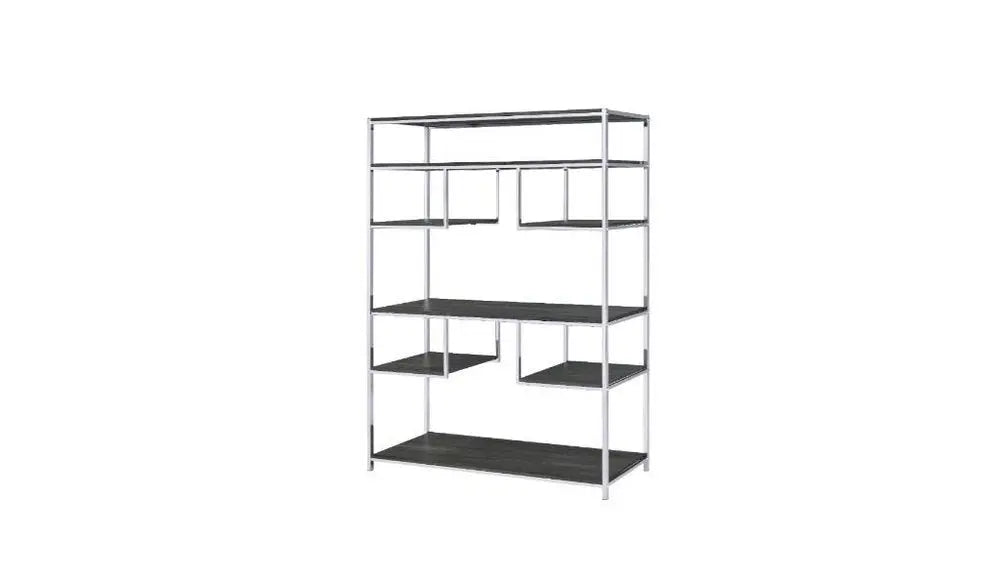 Gray And Silver Metal Seven Tier Geometric Bookcase - NOBLE HOME INTERIORS