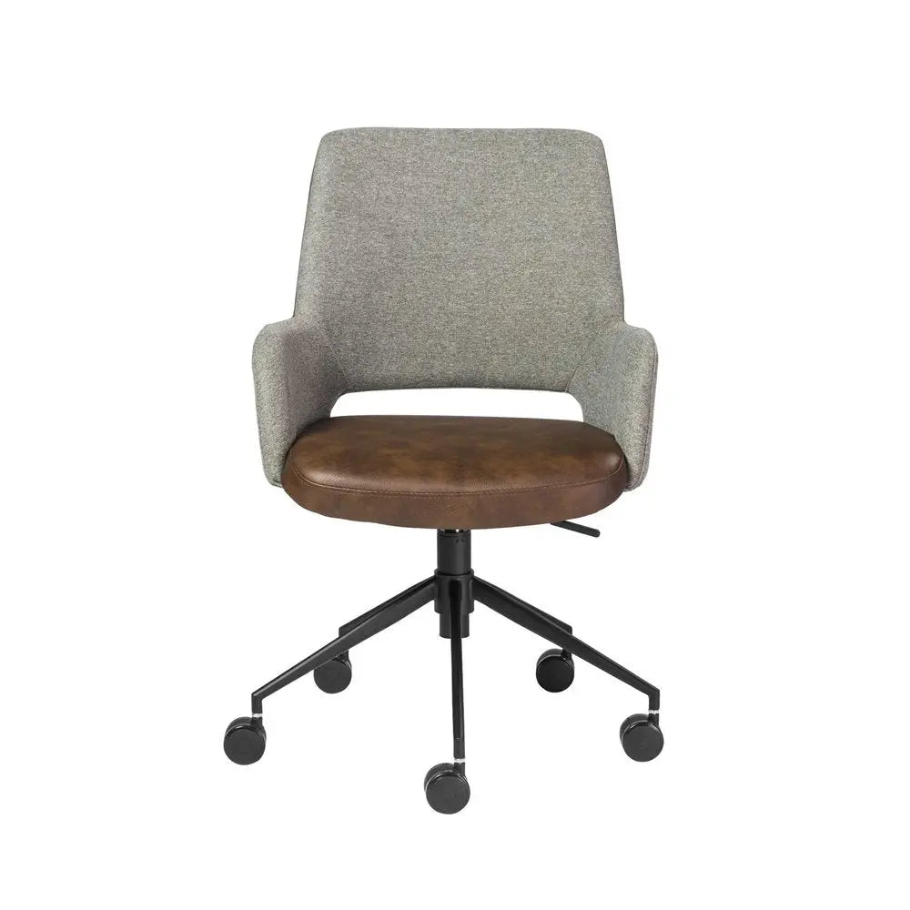 Gray Brown and Black Adjustable Swivel Fabric Rolling Office Chair - NOBLE HOME INTERIORS