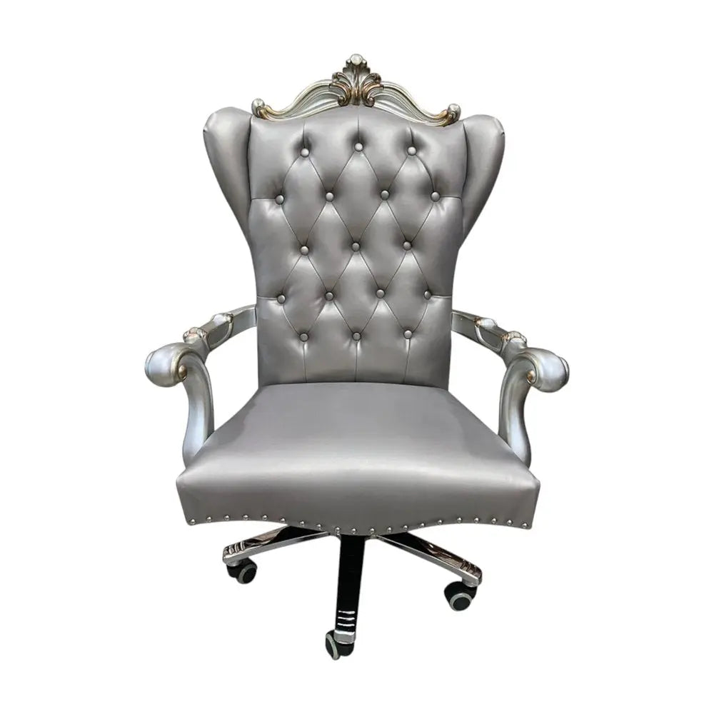 Gray Faux Leather Tufted Seat Swivel Adjustable Executive Chair Leather Back - NOBLE HOME INTERIORS