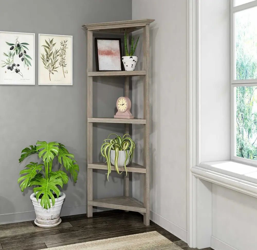 Gray Solid Wood Corner Bookcase - NOBLE HOME INTERIORS