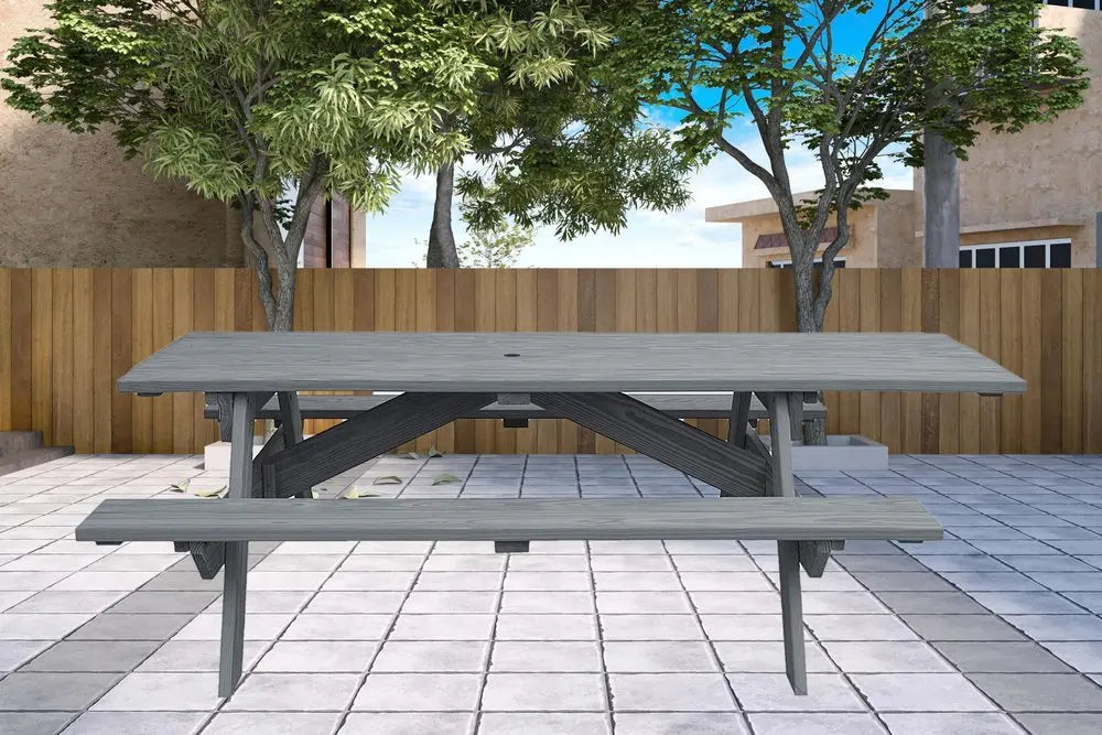 Gray Solid Wood Outdoor Picnic Table Umbrella Hole - NOBLE HOME INTERIORS