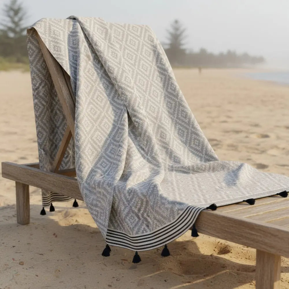 Gray Tribal Design Turkish Towel Beach Blanket - NOBLE HOME INTERIORS
