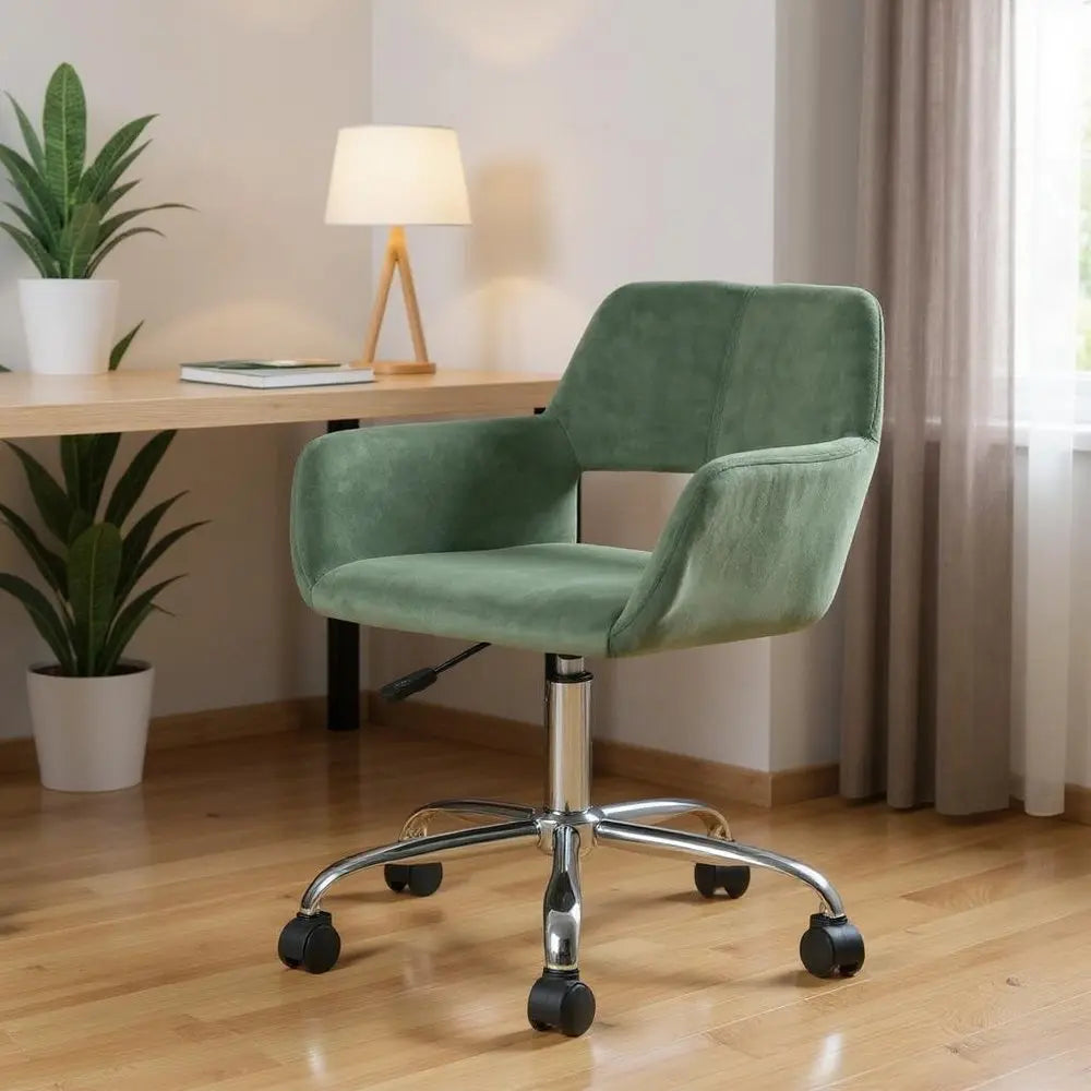 Green and Silver Upholstered and Steel Adjustable Swivel Rolling Office Chair - NOBLE HOME INTERIORS