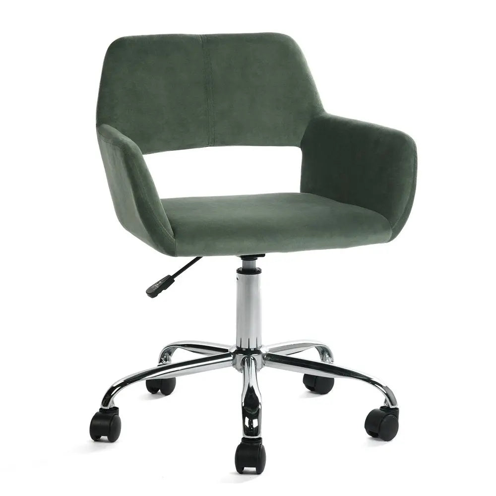 Green and Silver Upholstered and Steel Adjustable Swivel Rolling Office Chair - NOBLE HOME INTERIORS