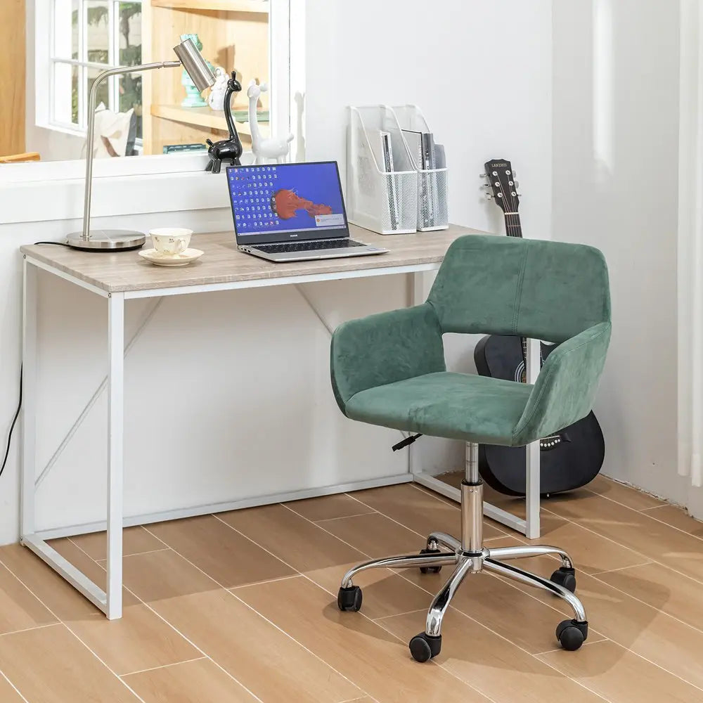 Green and Silver Upholstered and Steel Adjustable Swivel Rolling Office Chair - NOBLE HOME INTERIORS