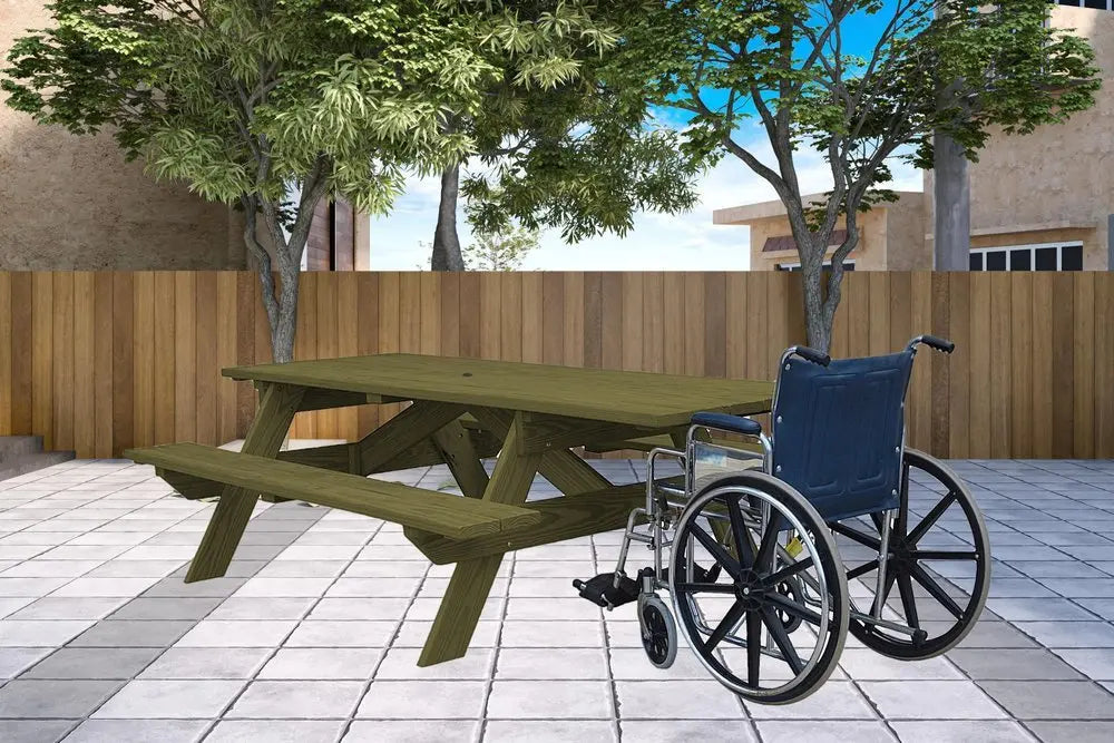 Green Solid Wood Outdoor Picnic Table Umbrella Hole - NOBLE HOME INTERIORS