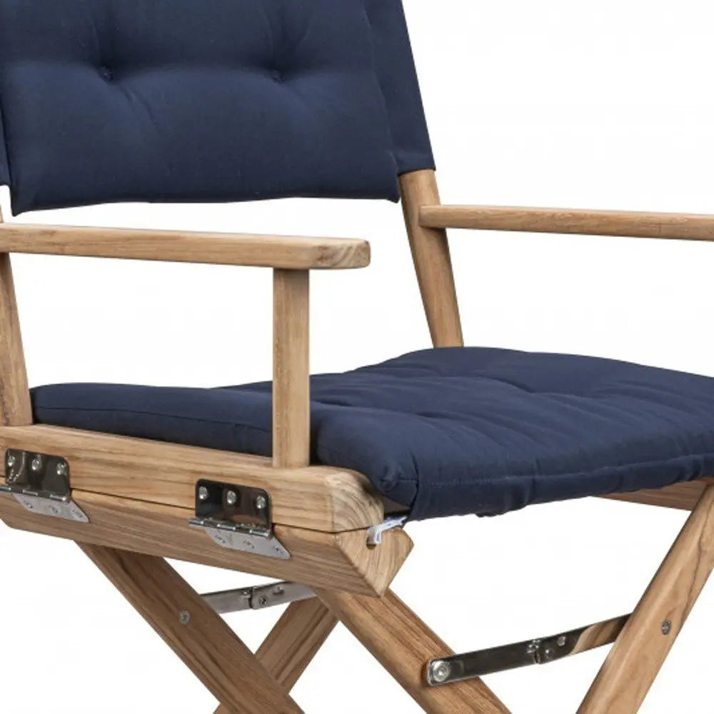 Navy Blue And Brown Solid Wood Director Chair With Navy Blue Cushion - NOBLE HOME INTERIORS