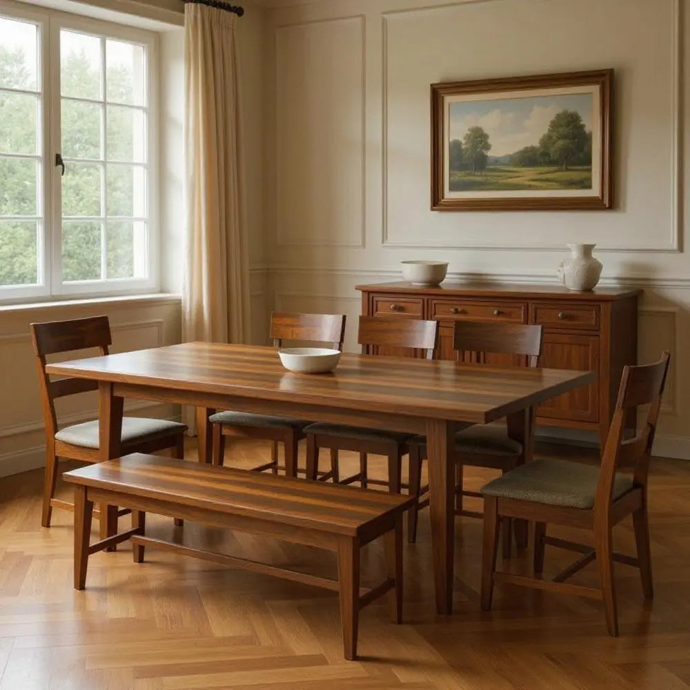 Nine Piece Brown Solid Wood Dining Set with Eight Chairs and One Bench - NOVA HOME FURNITURE