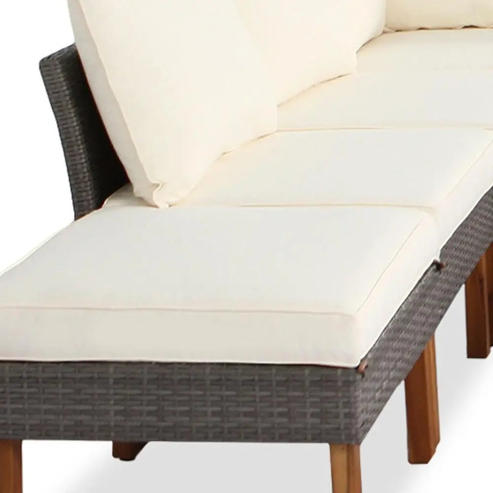 Nine Piece Gray and Beige Rattan Upholstered Cushions Sectional Seating Group With Table - NOBLE HOME INTERIORS