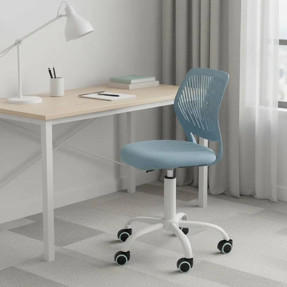 Pale Blue and White Adjustable Height Swivel Rolling Office Chair - NOBLE HOME INTERIORS