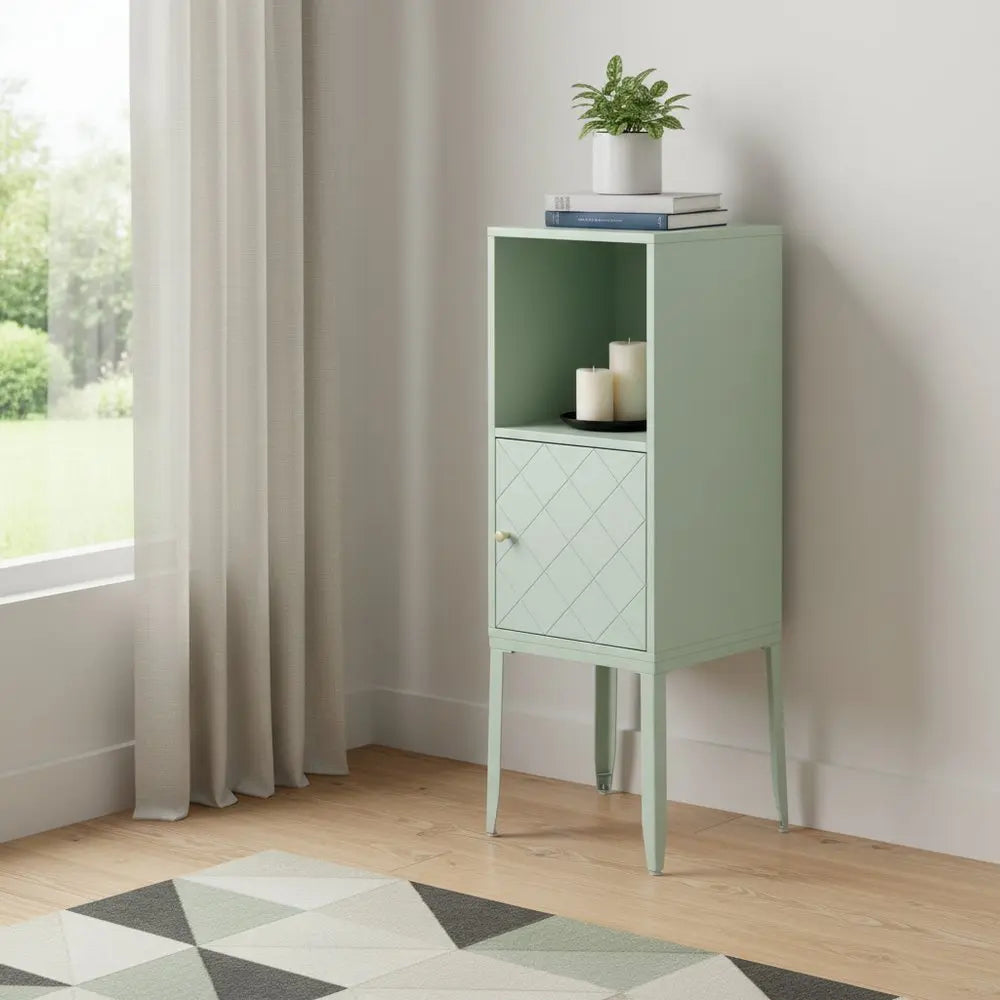 Pale Green Crosshatch Accent Storage Cabinet - NOBLE HOME INTERIORS