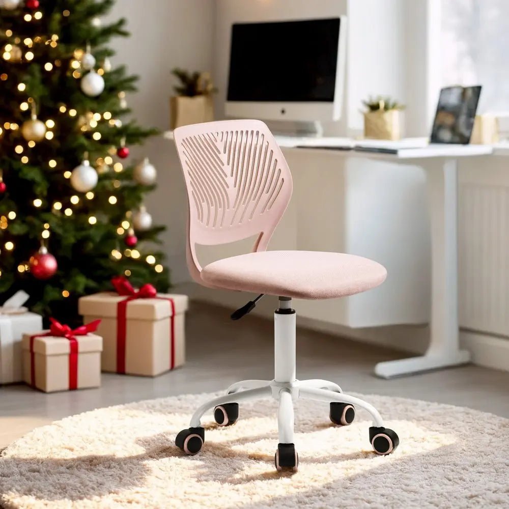Pale Pink and White Adjustable Height Swivel Rolling Office Chair - NOBLE HOME INTERIORS