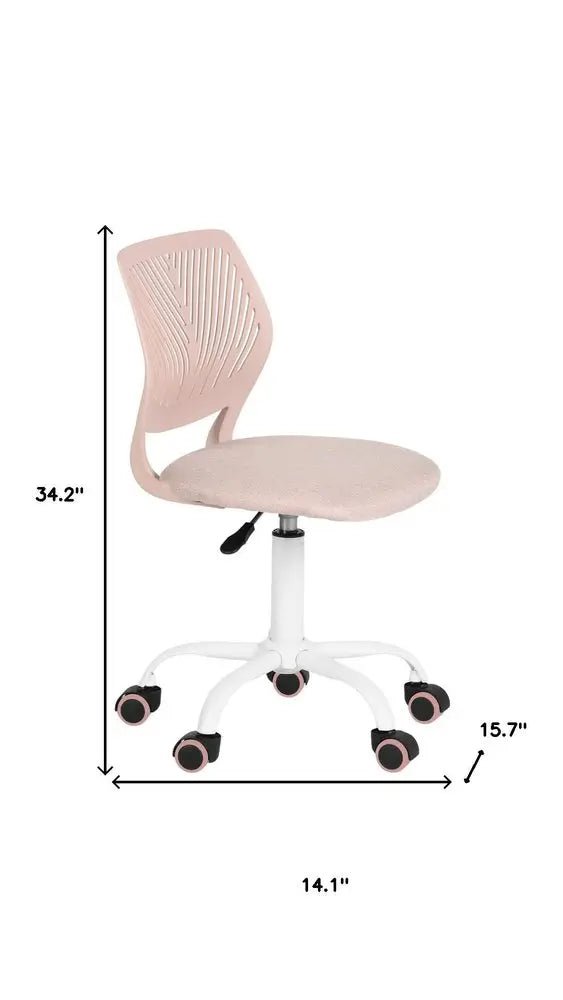 Pale Pink and White Adjustable Height Swivel Rolling Office Chair - NOBLE HOME INTERIORS