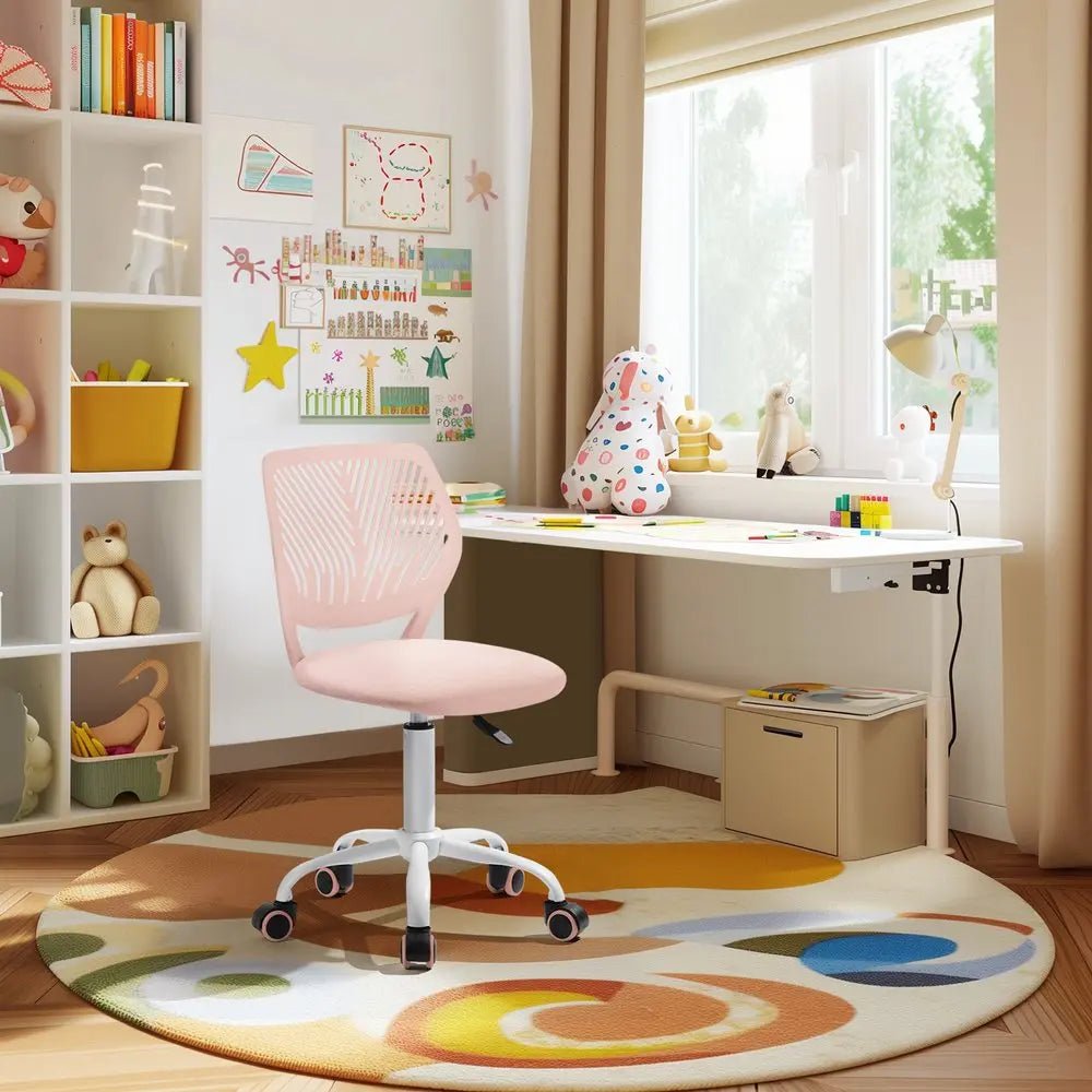 Pale Pink and White Adjustable Height Swivel Rolling Office Chair - NOBLE HOME INTERIORS