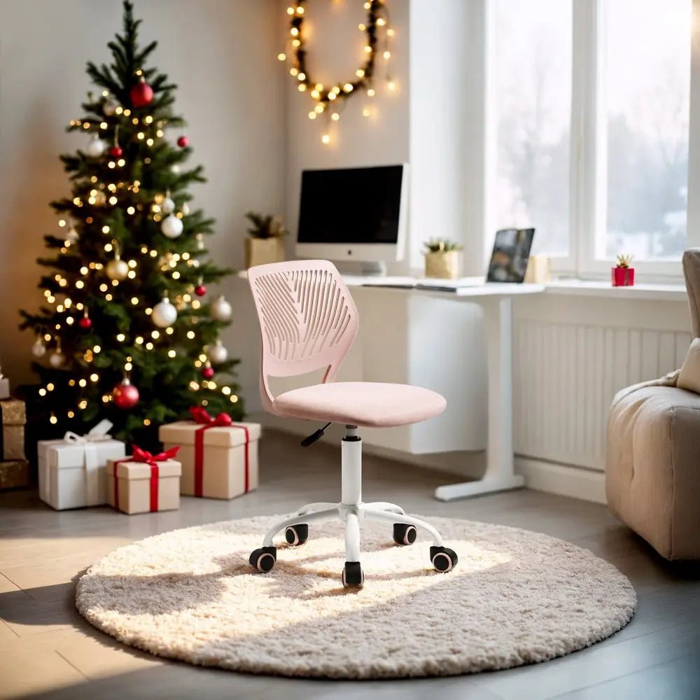 Pale Pink and White Adjustable Height Swivel Rolling Office Chair - NOBLE HOME INTERIORS