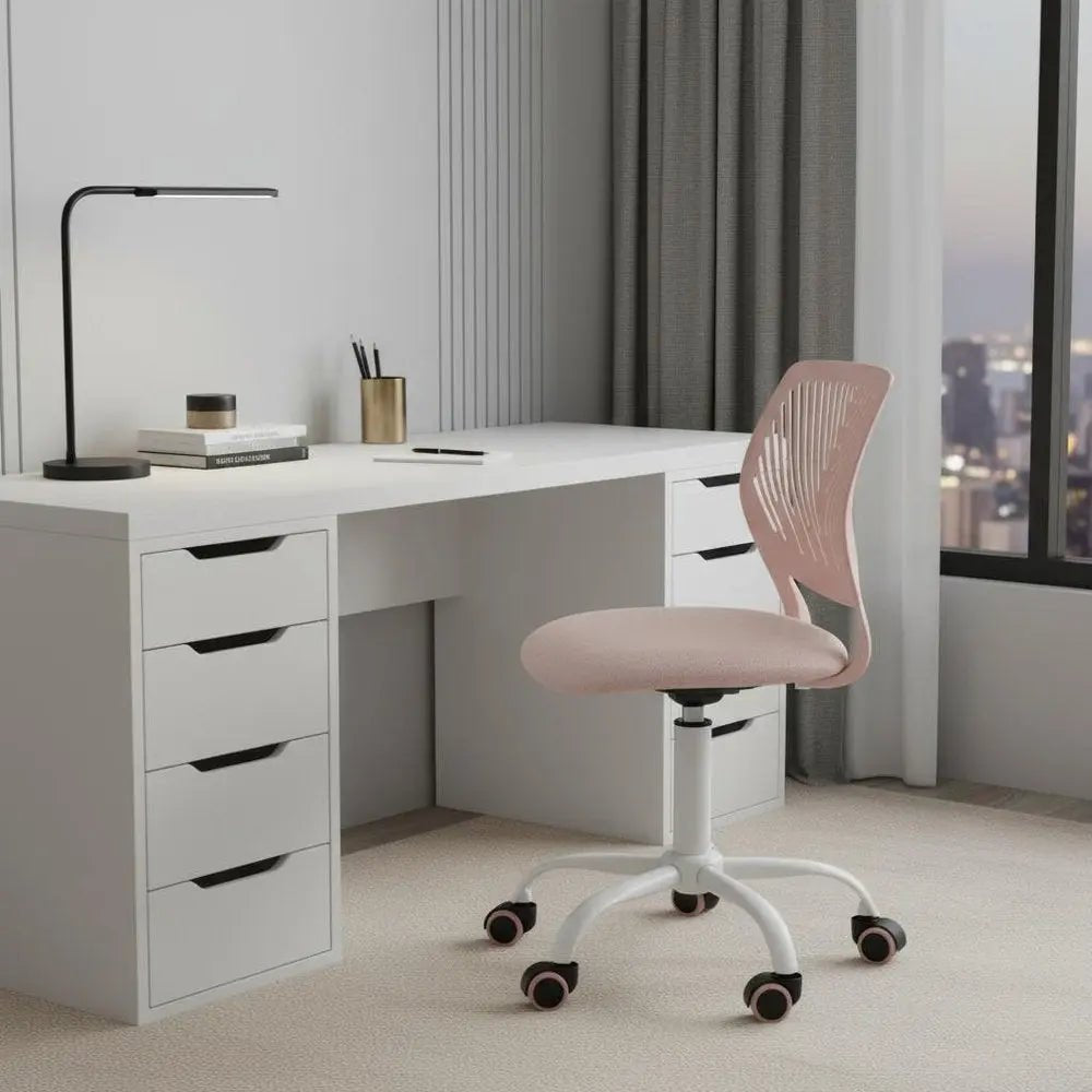 Pale Pink and White Adjustable Height Swivel Rolling Office Chair - NOBLE HOME INTERIORS