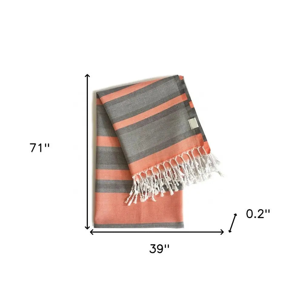 Peach and Dark Grey Striped Design Turkish Beach Blanket - NOBLE HOME INTERIORS