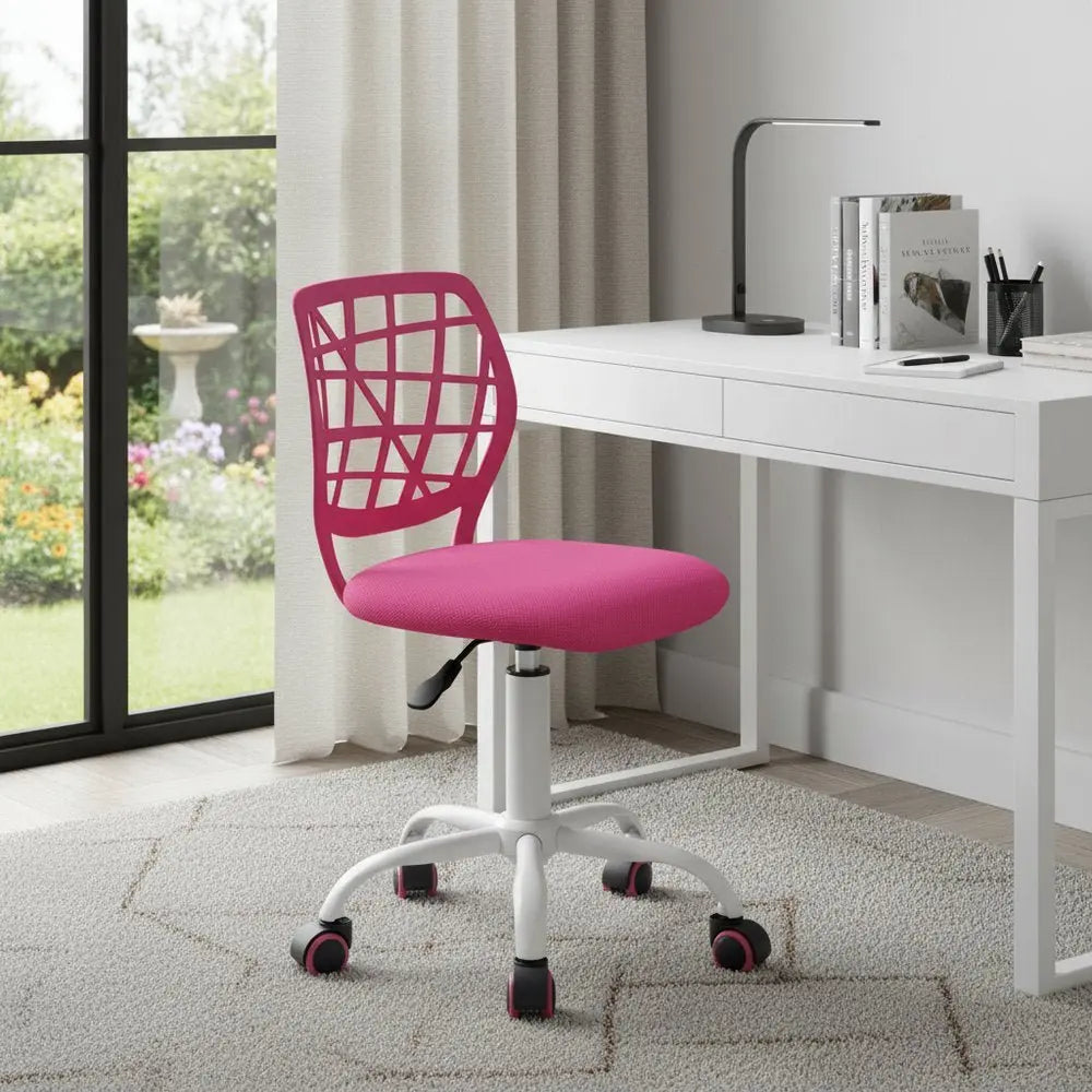 Pink and White Adjustable Height Swivel Rolling Office Chair - NOBLE HOME INTERIORS