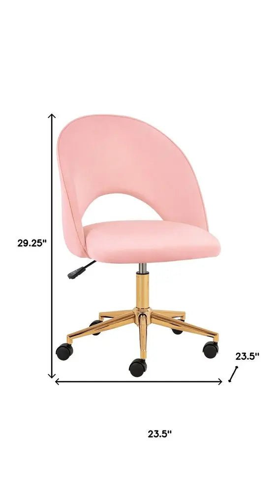 Pink Baby Pink and Gold Adjustable Height Swivel Rolling Office Chair - NOBLE HOME INTERIORS