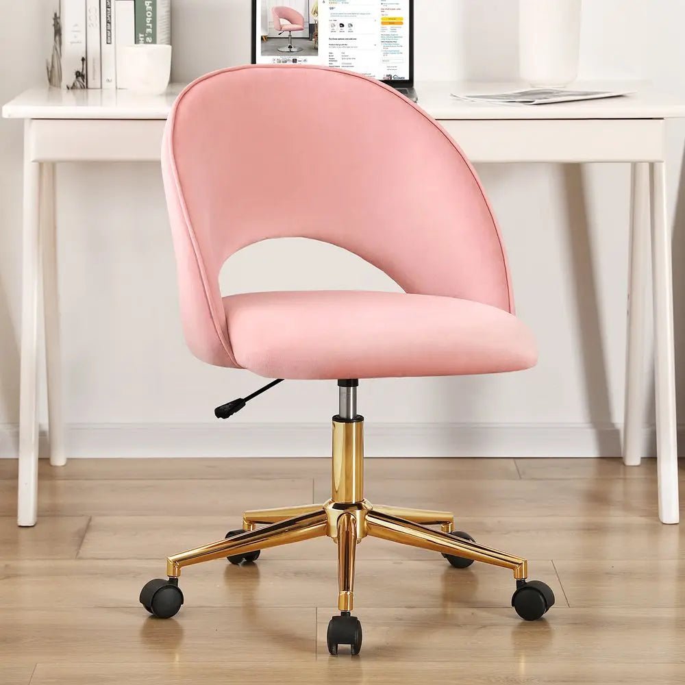 Pink Baby Pink and Gold Adjustable Height Swivel Rolling Office Chair - NOBLE HOME INTERIORS