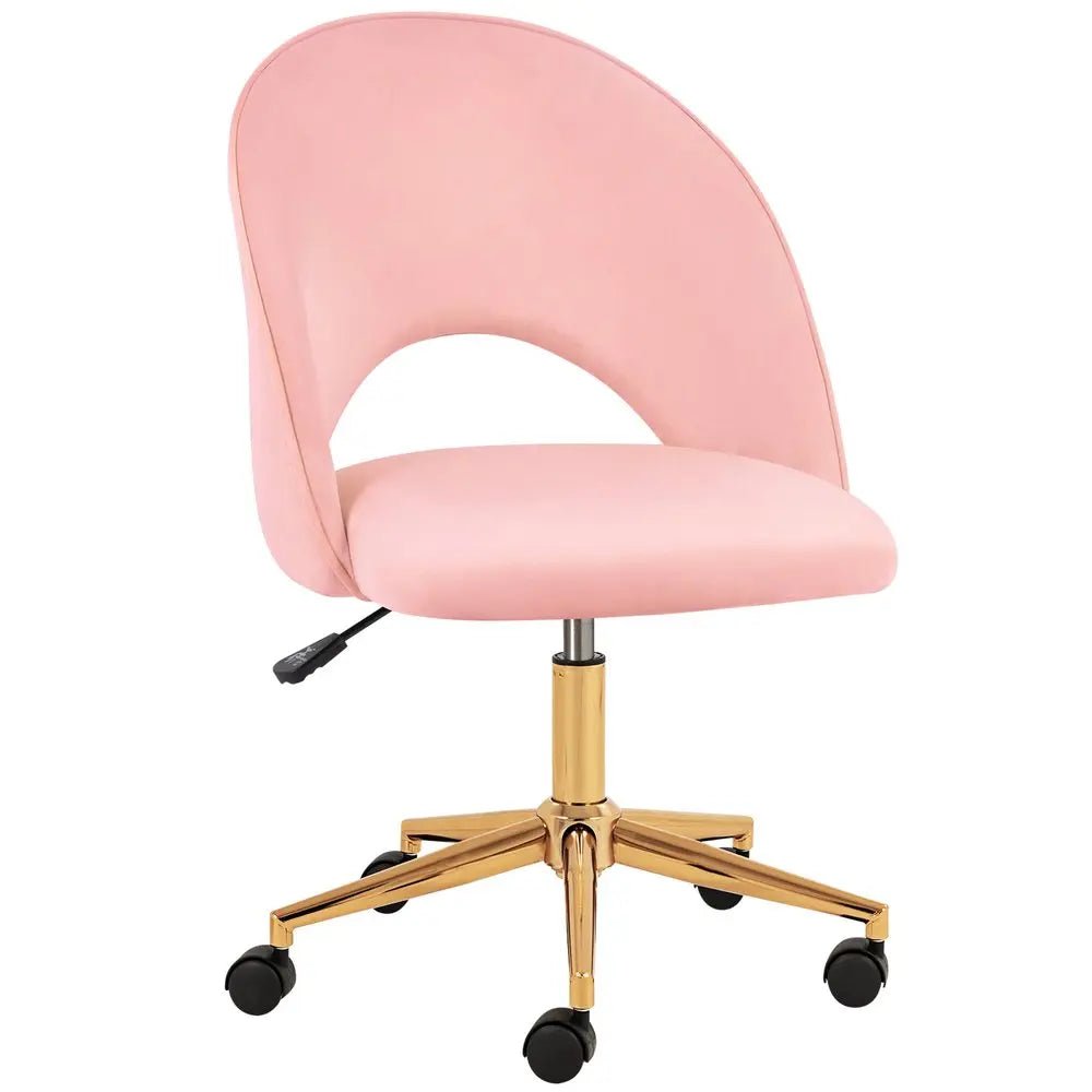 Pink Baby Pink and Gold Adjustable Height Swivel Rolling Office Chair - NOBLE HOME INTERIORS