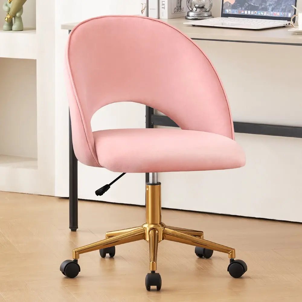 Pink Baby Pink and Gold Adjustable Height Swivel Rolling Office Chair - NOBLE HOME INTERIORS