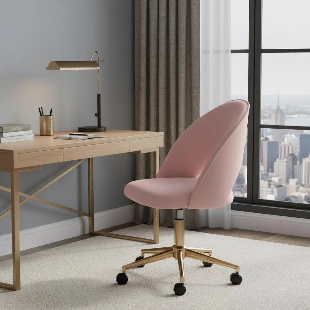 Pink Baby Pink and Gold Adjustable Height Swivel Rolling Office Chair - NOBLE HOME INTERIORS