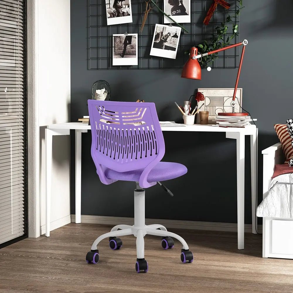 Purple and White Adjustable Height Swivel Rolling Office Chair - NOBLE HOME INTERIORS