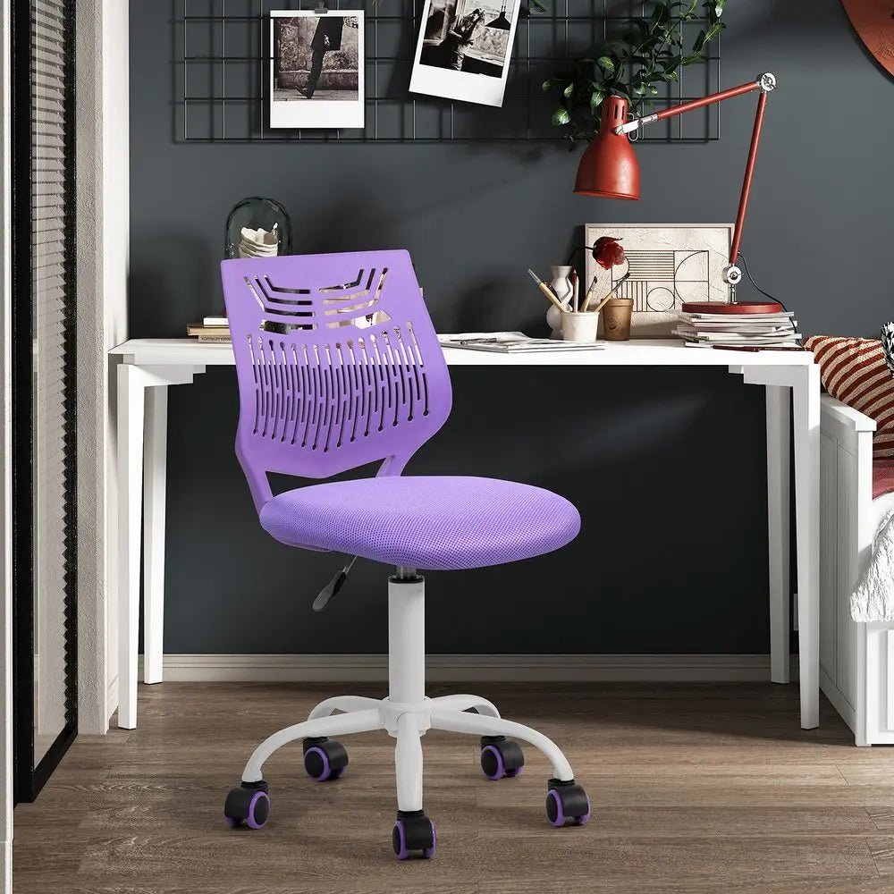 Purple and White Adjustable Height Swivel Rolling Office Chair - NOBLE HOME INTERIORS