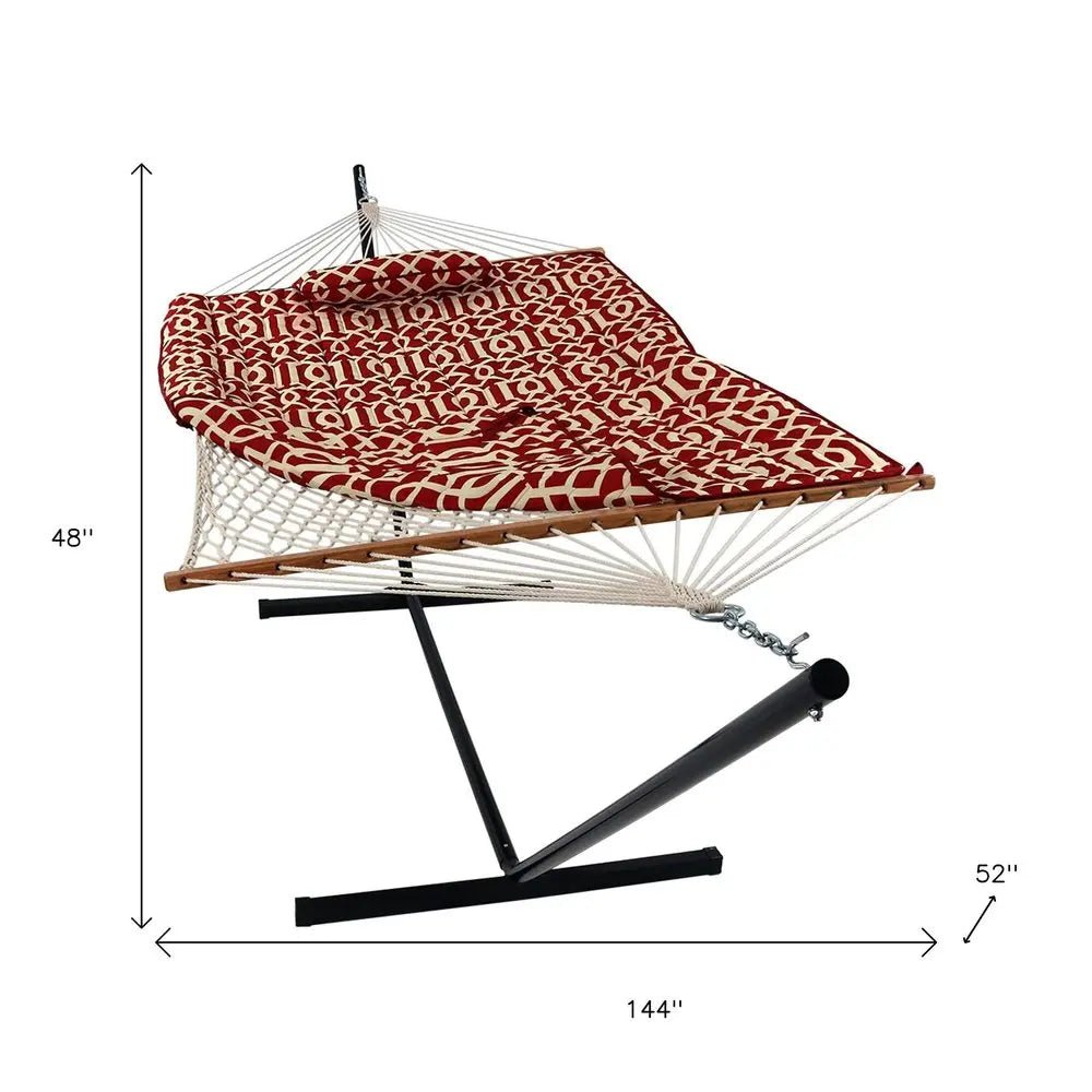 Red Geometric Spreader Bar Hammock Hammock Stand Included - NOBLE HOME INTERIORS