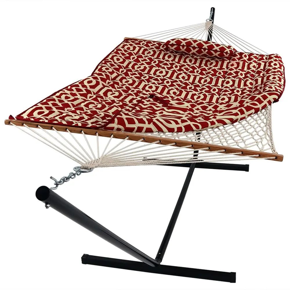 Red Geometric Spreader Bar Hammock Hammock Stand Included - NOBLE HOME INTERIORS