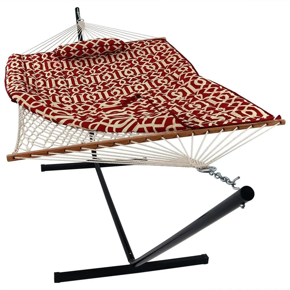 Red Geometric Spreader Bar Hammock Hammock Stand Included - NOBLE HOME INTERIORS