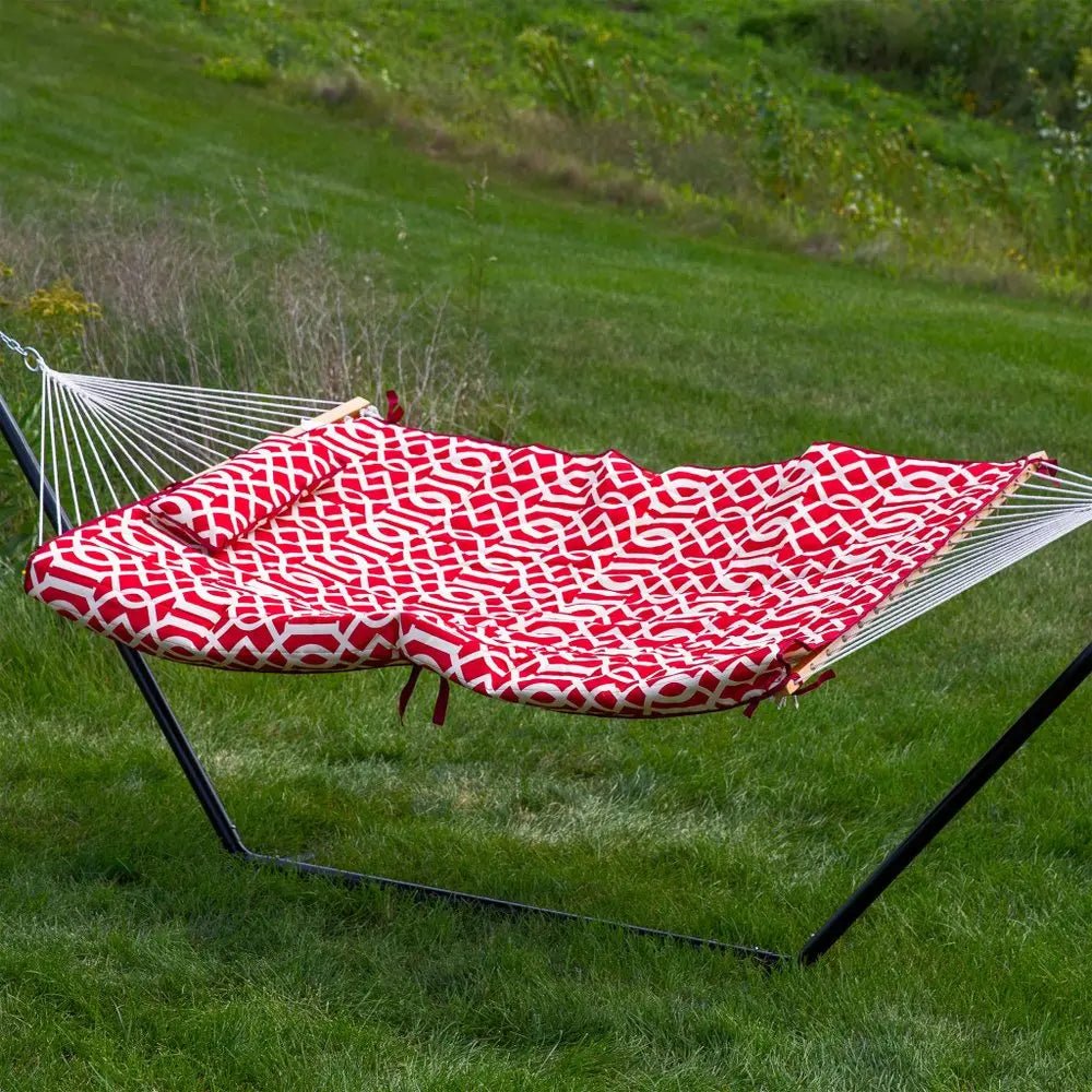 Red Geometric Spreader Bar Hammock Hammock Stand Included - NOBLE HOME INTERIORS