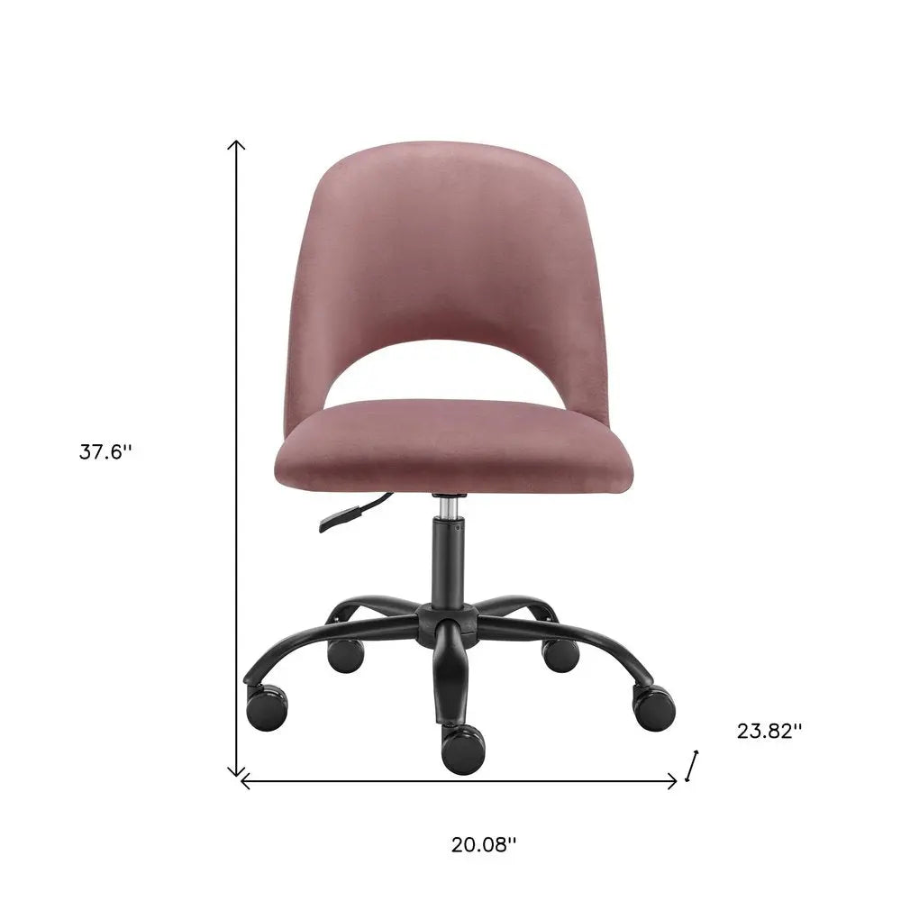 Rose and Black Steel and Velvet Adjustable Swivel Rolling Conference Office Chair - NOBLE HOME INTERIORS