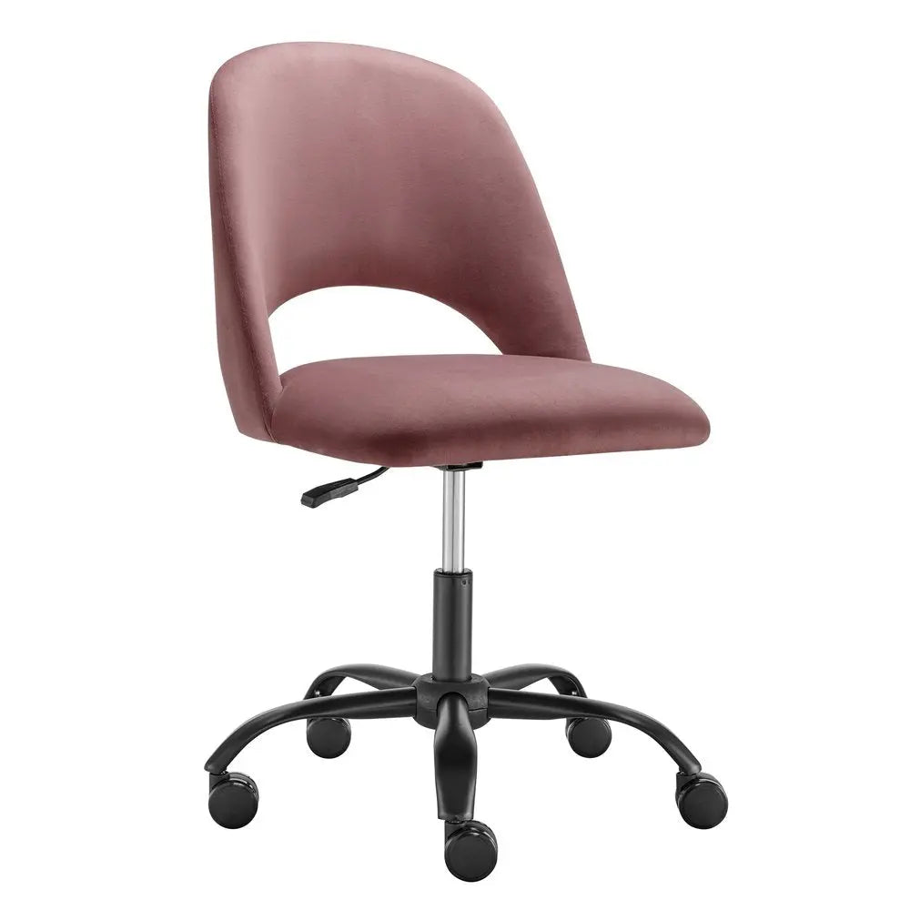 Rose and Black Steel and Velvet Adjustable Swivel Rolling Conference Office Chair - NOBLE HOME INTERIORS