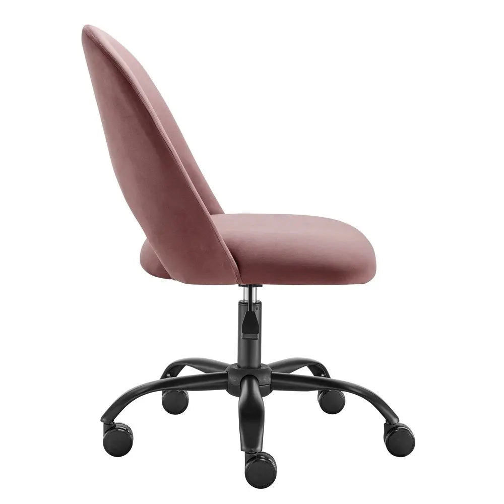Rose and Black Steel and Velvet Adjustable Swivel Rolling Conference Office Chair - NOBLE HOME INTERIORS