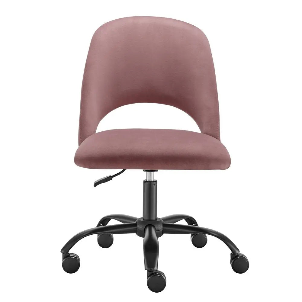 Rose and Black Steel and Velvet Adjustable Swivel Rolling Conference Office Chair - NOBLE HOME INTERIORS