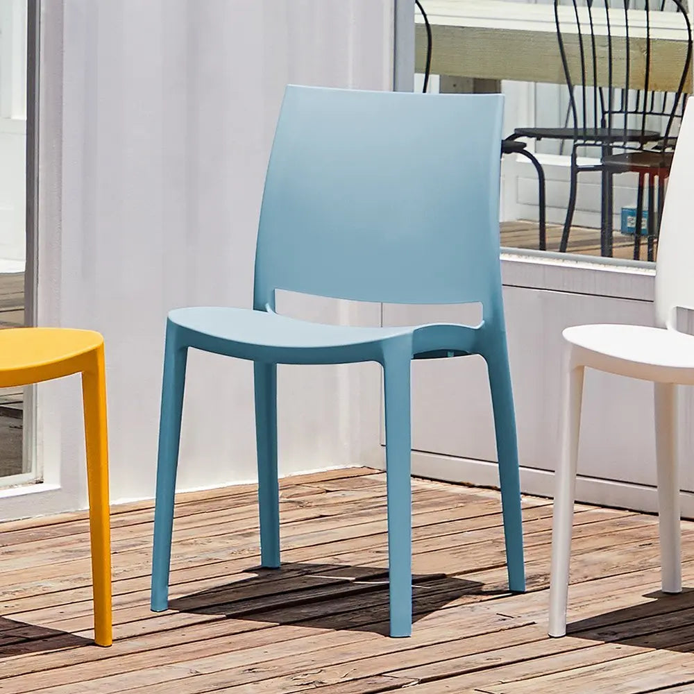 Set of Four Baby Blue Heavy Duty Plastic Outdoor Stacking Dining Chairs - NOBLE HOME INTERIORS