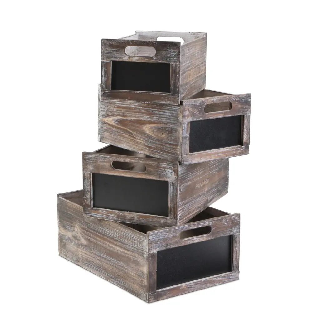 Set of Four Black And Brown Solid Wood Crate - NOBLE HOME INTERIORS