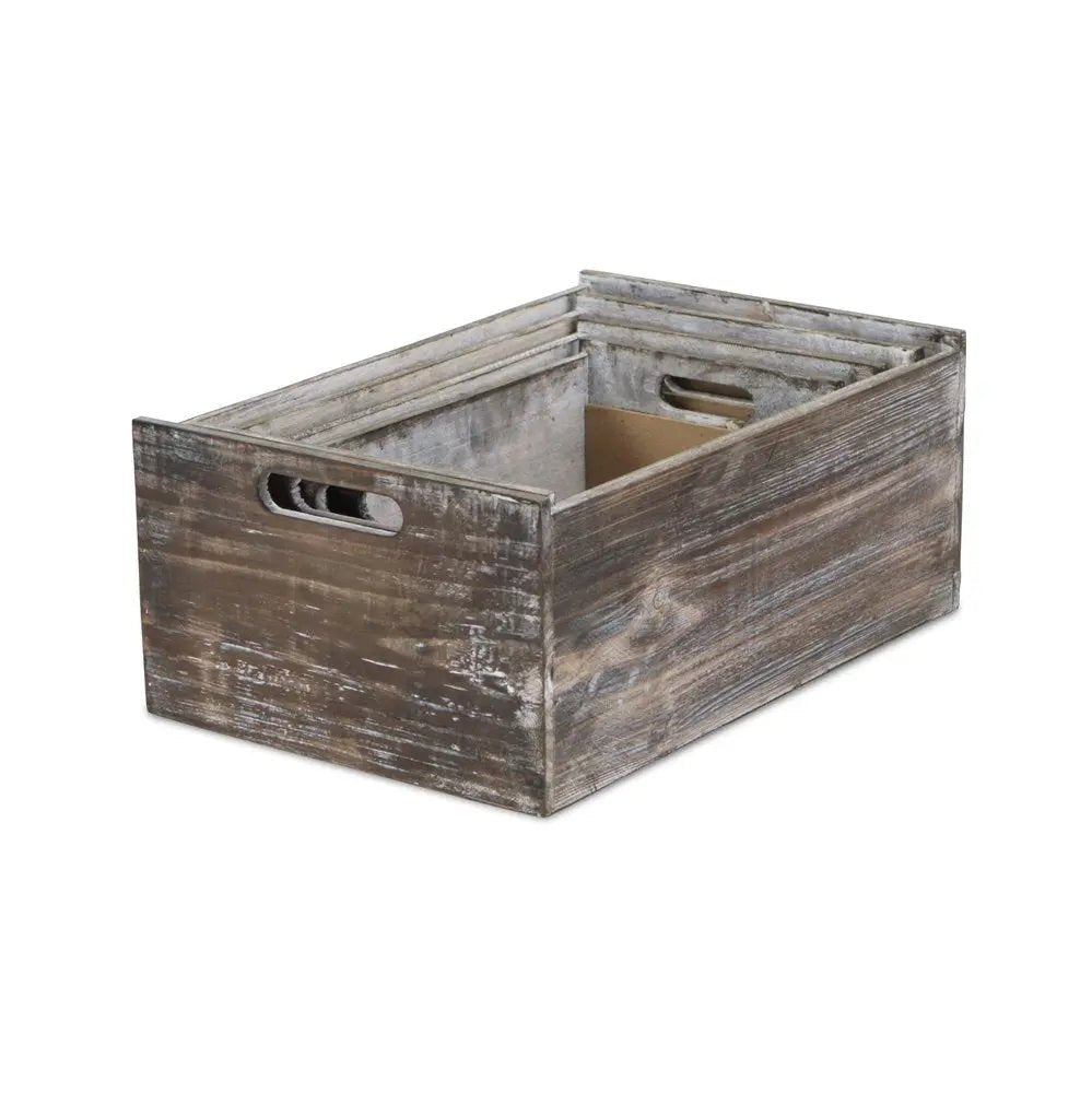 Set of Four Black And Brown Solid Wood Crate - NOBLE HOME INTERIORS
